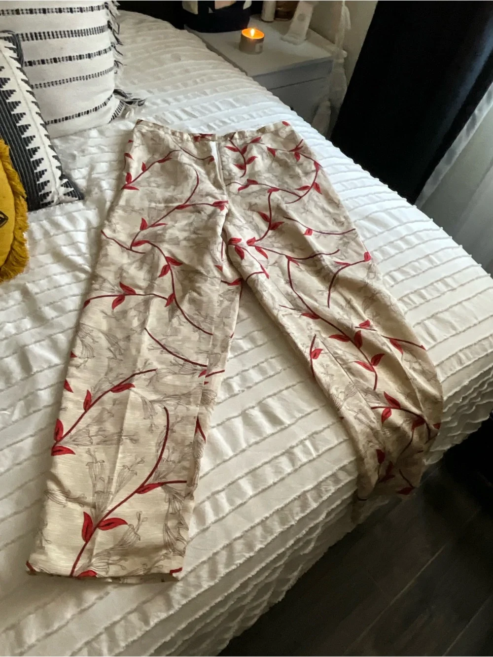 Valerie Stevens Beige Pants with Red Floral Vine